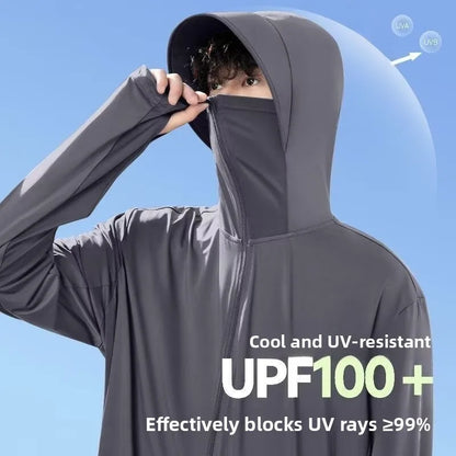 Herren Damen Kapuzenjacke mit integriertem Mundschutz, UV-Schutz Reißverschluss Jacke
