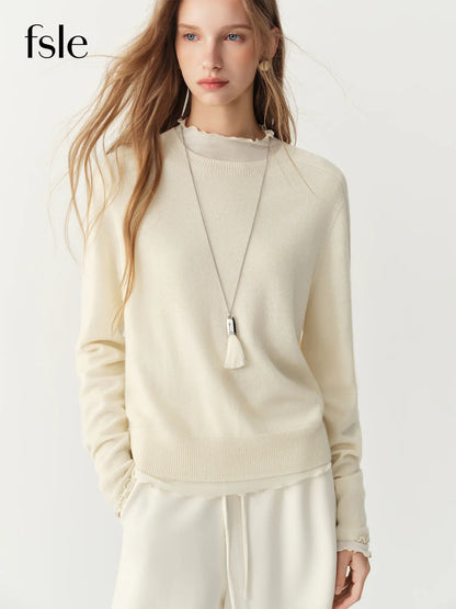 Damen Pullover Rundhals Langarm Strickpullover
