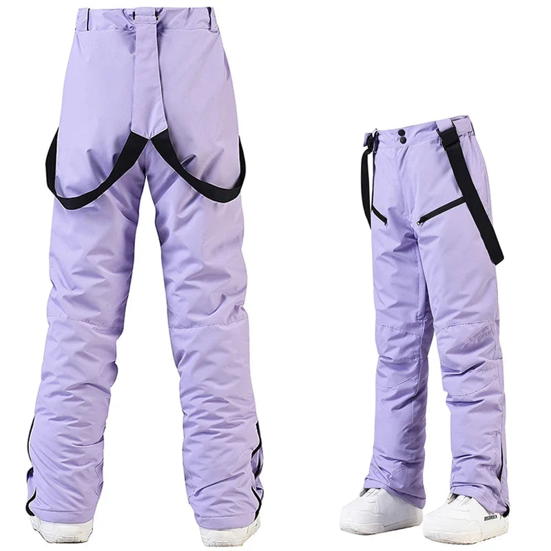 Unisex Skihose Schneehose mit Trägern in Flieder
