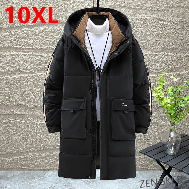 Herren Winterparka Schwarz Lang Gepolstert mit Kapuze