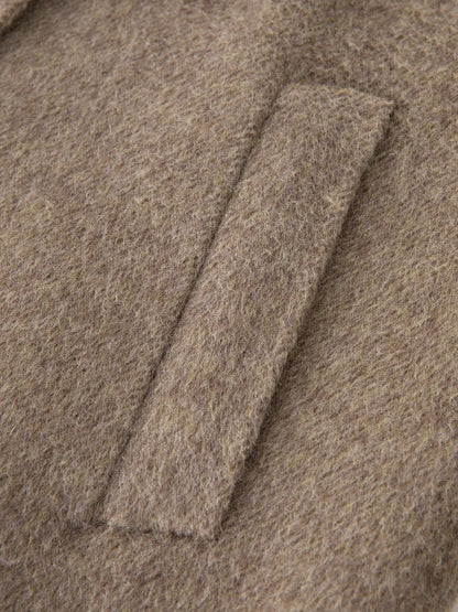 Damen Mantel Lang Wickeldesign Braun Stehkragen
