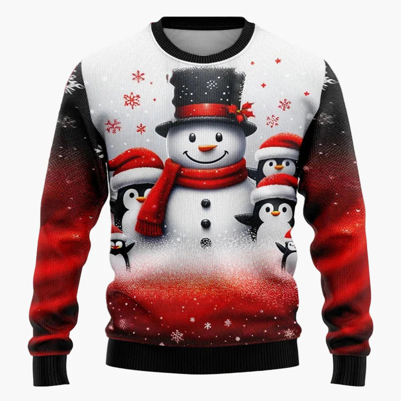 Herren & Kinder Weihnachtspullover – Lustiger Santa & Schneemann, Winterlicher 3D Ugly Christmas Sweater