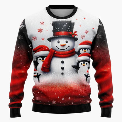 Herren & Kinder Weihnachtspullover – Lustiger Santa & Schneemann, Winterlicher 3D Ugly Christmas Sweater