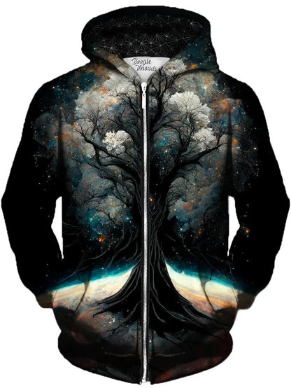 Unisex Reißverschluss Hoodie mit farbigem Baum-Motiv, bunter Print Kapuzenpullover