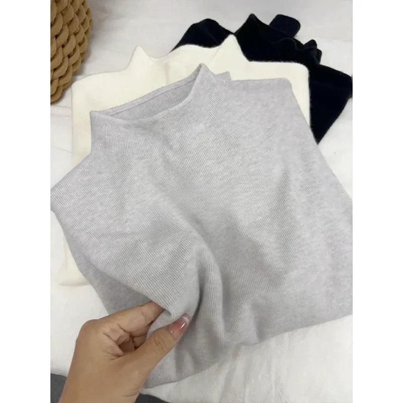 Damen Strickpullover Halbkragen Langarm Basic Oberteil