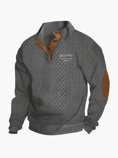 Herren Strickpullover Milano Italia Vintage Stil mit Veganem Lederapplikationen – Freizeit & Business