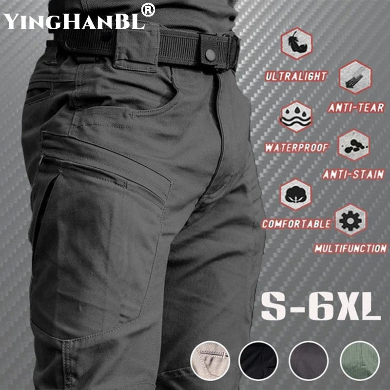 Herren Cargo Hose Grau mit Seitentaschen & elastischem Bund