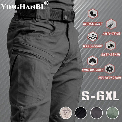 Herren Cargo Hose Grau mit Seitentaschen & elastischem Bund