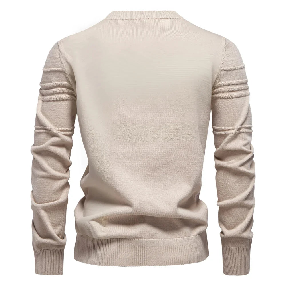 Herren Rundhals Pullover mit Strukturmuster und Knopfdetail