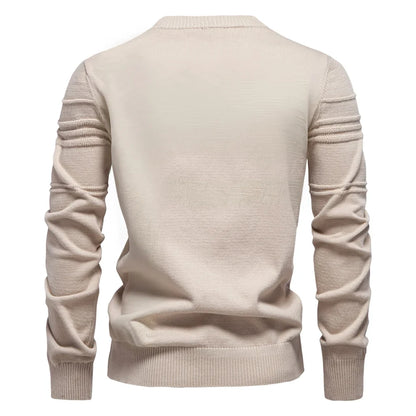 Herren Rundhals Pullover mit Strukturmuster und Knopfdetail