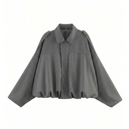 Damen Kurzjacke Oversize Cropped mit Kragen Braun