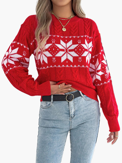 Damen Winter Pullover mit Norweger-Muster – Strickpullover im festlichen Stil, ideal für Weihnachten und Freizeit