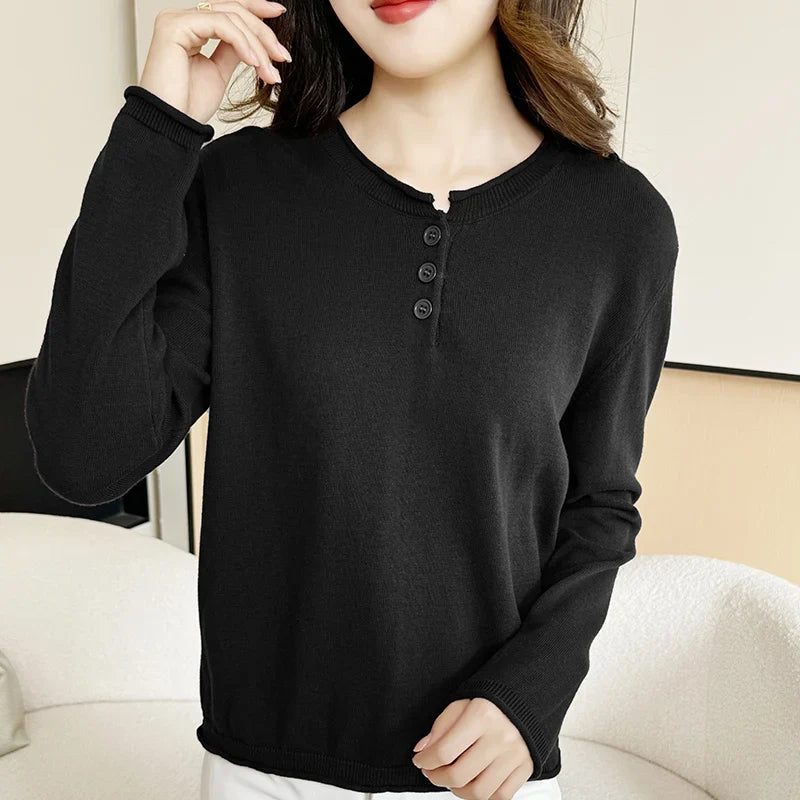 Damen Langarmshirt mit Knopfleiste Henley-Ausschnitt