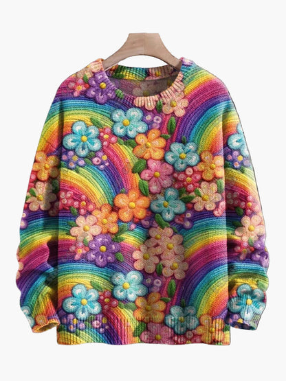 Damen Weihnachtspullover mit 3D-Stickereien – Lustiger Strickpullover im Festtagsstil