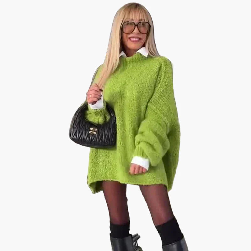 Damen Oversize Pulloverkleid mit Ballonärmeln – Modisches Strickkleid für Herbst und Winter