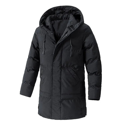 Herren Langer Steppmantel mit Kapuze Winter Steppjacke Warm Dick