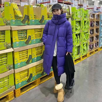 Damen Langer Winter Steppmantel mit Kapuze – Warm gefütterte Winterjacke