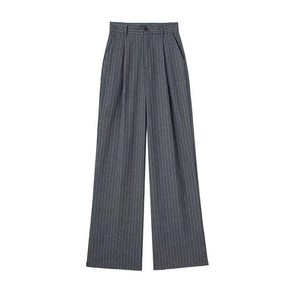 Damen Weite Hosen High Waist Straight Leg mit Faltenwurf – Schwarz, Beige, Grau, Gestreift