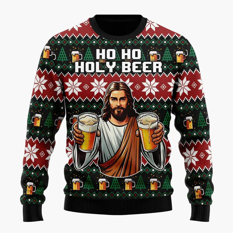 Herren Ugly Christmas Sweater mit Santa und Bier – Lustiger Weihnachtspullover für Weihnachten & Partys