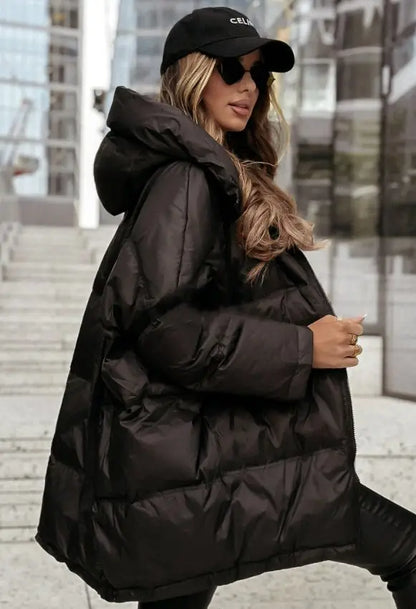 Damen Steppjacke mit Kapuze Oversize Schwarz