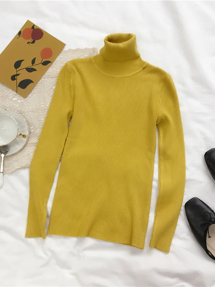 Damen Rollkragenpullover Gerippt Langarm Strickpullover