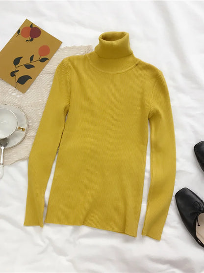 Damen Rollkragenpullover Gerippt Langarm Strickpullover