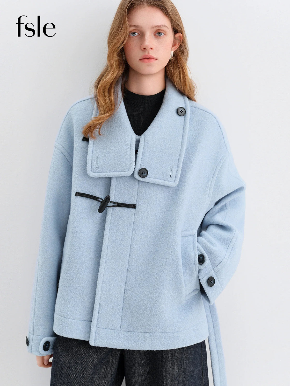 Damen Kurzmantel mit Knebelverschluss Hellblau Oversize-Passform