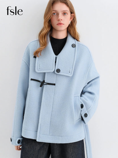 Damen Kurzmantel mit Knebelverschluss Hellblau Oversize-Passform