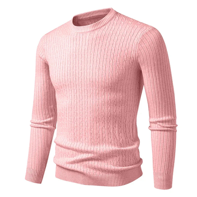 Herren Rundhals Pullover Zopfmuster Langarm Strickpullover