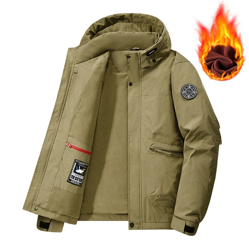 Herren Winterjacke mit Kapuze Fleece-Futter Militärgrün