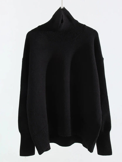 Damen Rollkragenpullover Oversize Strickpullover Lange Ärmel