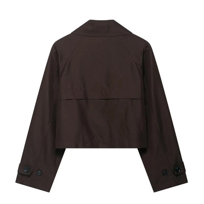 Kurze Damen Übergangsjacke mit Doppelreiher-Knöpfen in Beige/Braun
