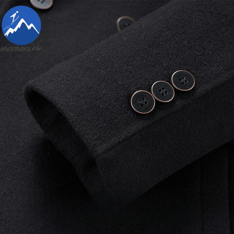 Herren Klassischer Veganer Wollmantel – Eleganter Business- und Freizeitmantel, Doppelreihig, Modernes Design