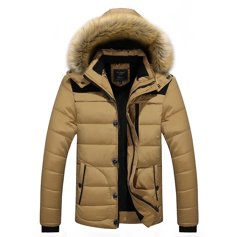 Herren Winter Steppjacke mit Fellkapuze gepolstert