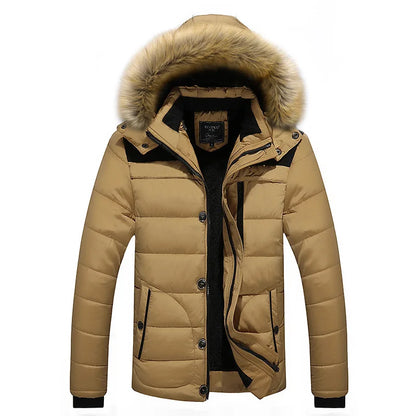 Herren Winter Steppjacke mit Fellkapuze gepolstert