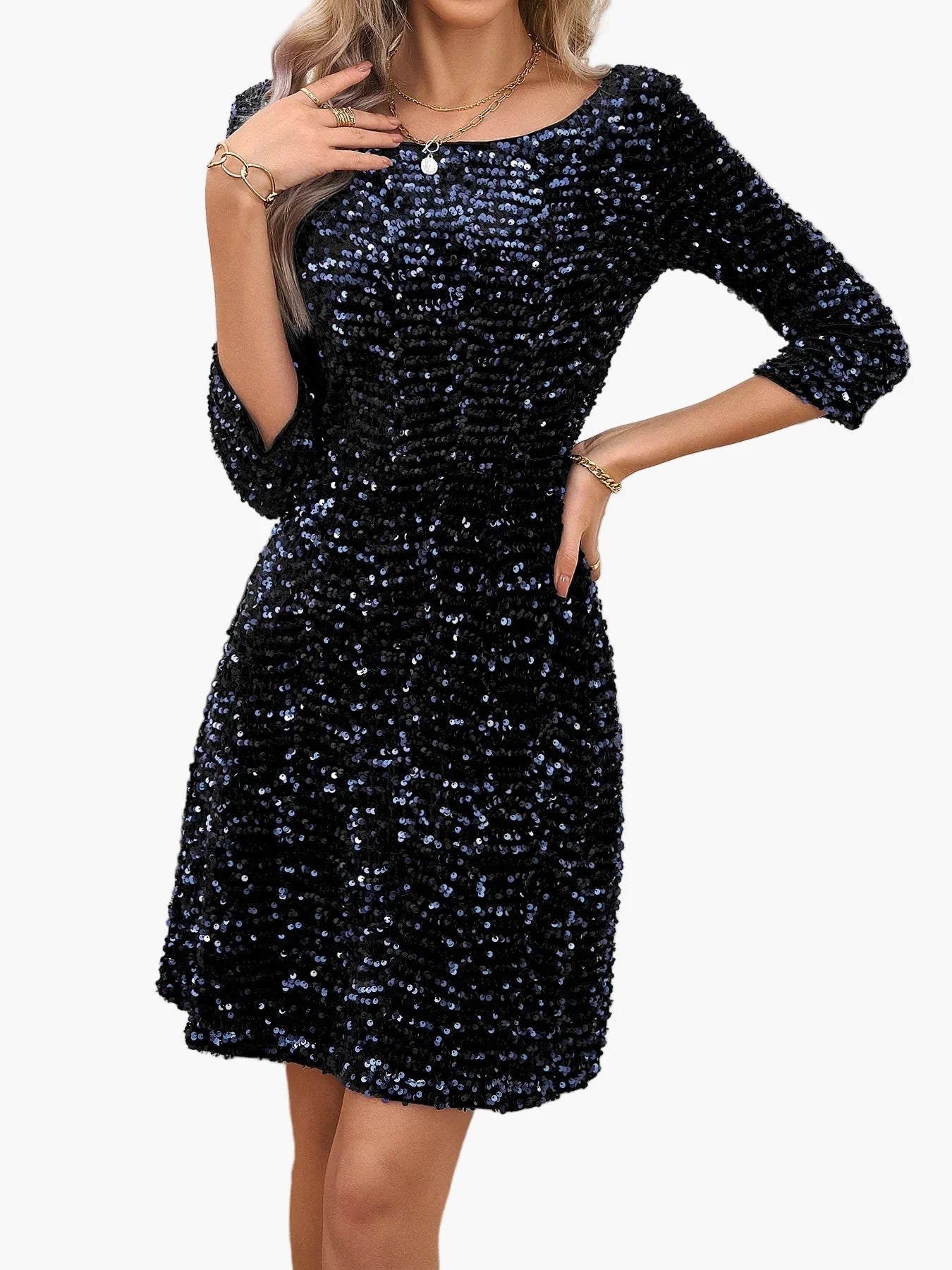 Damen Pailletten Cocktailkleid mit Rückenschleife – Elegantes Partykleid für festliche Anlässe
