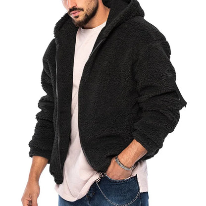 Herren Hoodie Teddyfleece Jacke mit Reißverschluss Kapuze