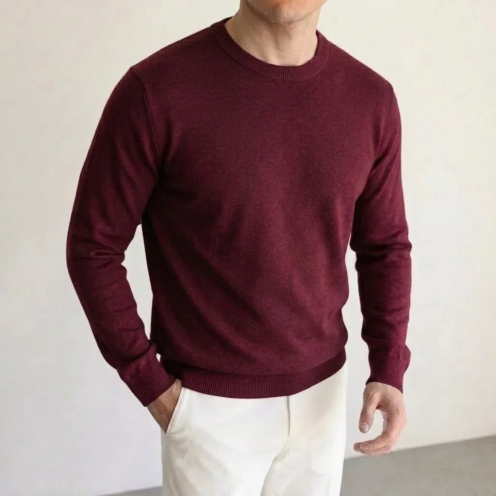 Herren Rundhals Pullover Feinstrick Langarm