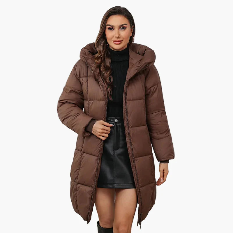Damen Winter Steppmantel mit Kapuze – Modischer langer Puffer für Alltag & Freizeit