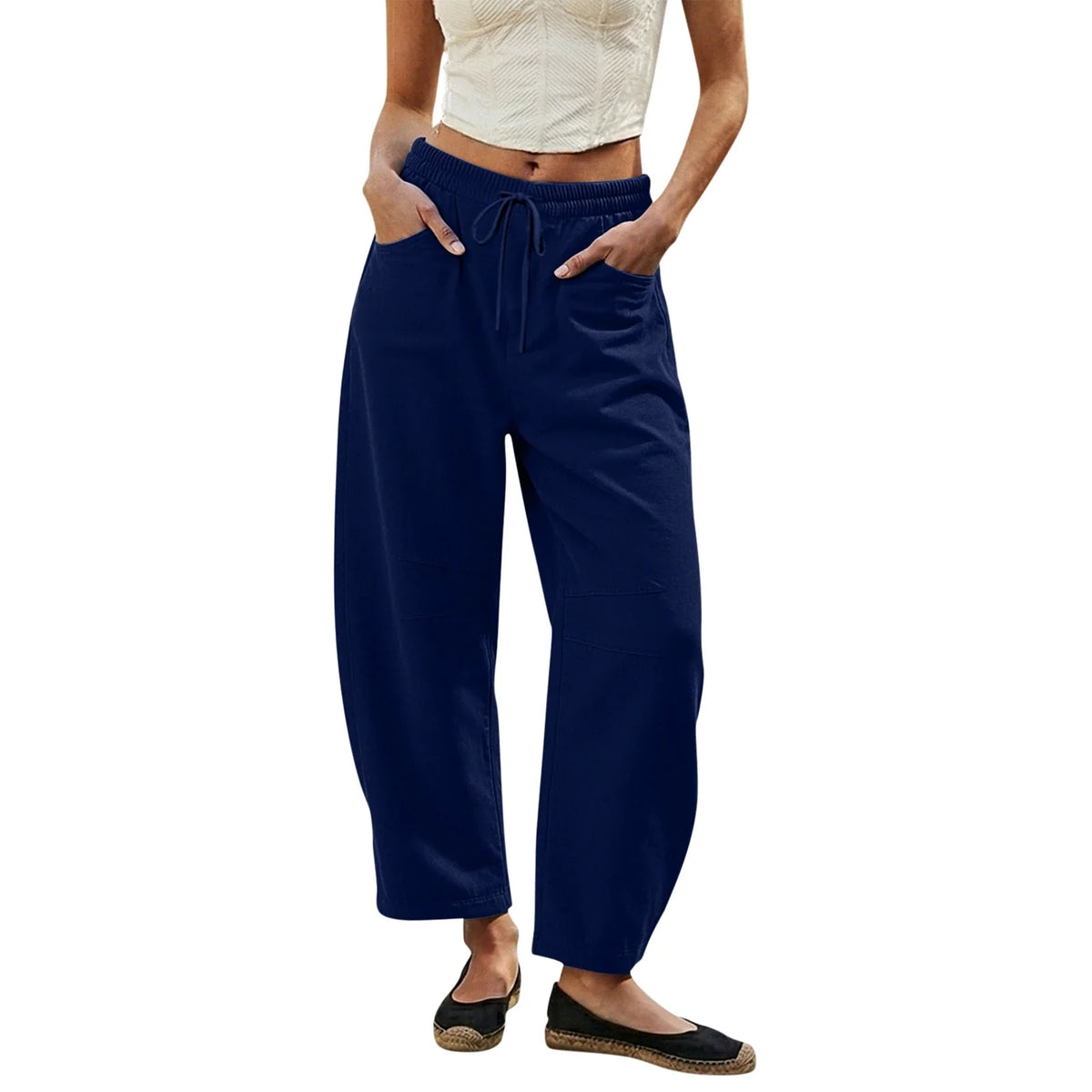 Damen Hosenlockere Passform, elastischer Bund, Kordelzug, Seitentaschen