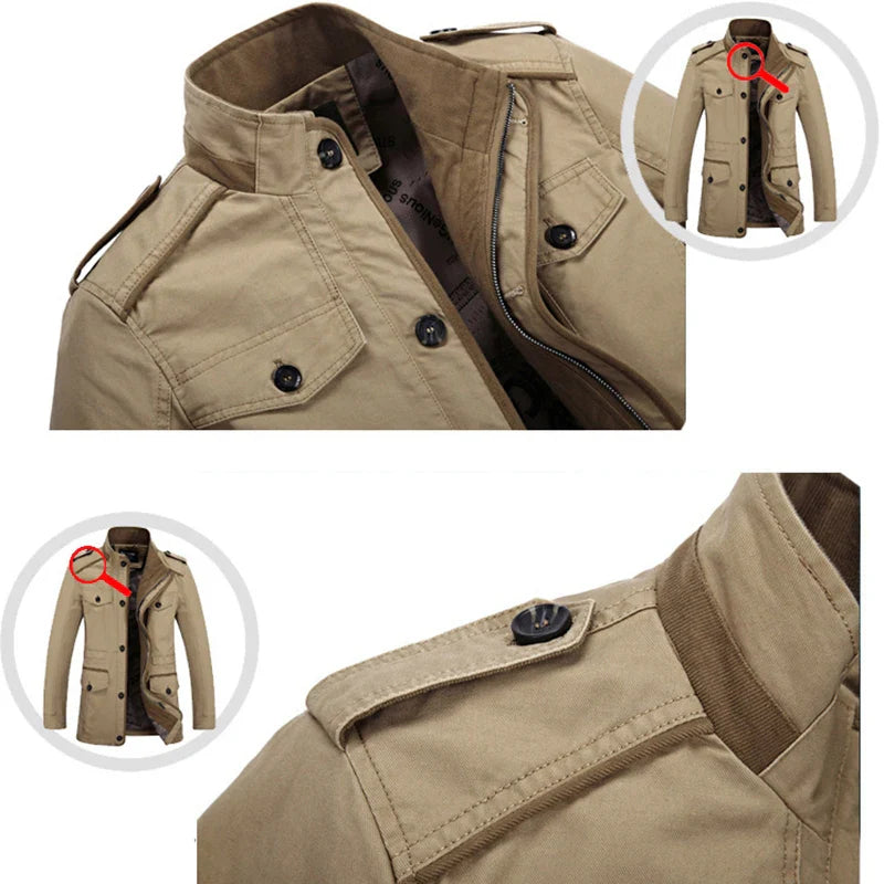 Herren Militärstil Freizeitjacke – Outdoor Übergangsjacke mit Knopfleiste und Schulterklappen