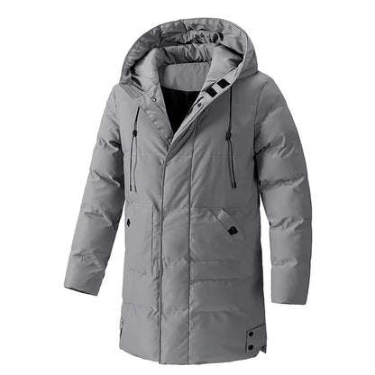 Herren Langer Steppmantel mit Kapuze Winter Steppjacke Warm Dick