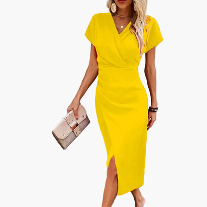 Damen Midikleid Elegant Wickeloptik V-Ausschnitt Business & Freizeit