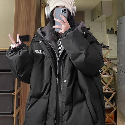 Oversize Pufferjacke mit Stehkragen und Kapuze