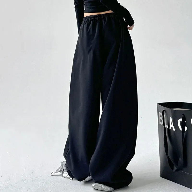 Weite Freizeithose für Damen, hoher Bund, Grau meliert