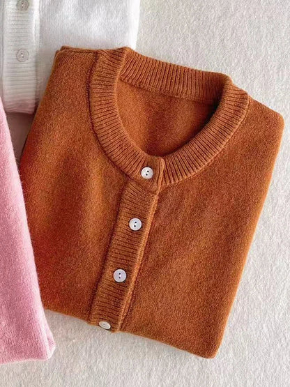 Damen Cardigan Rundhals Strickjacke mit Knöpfen