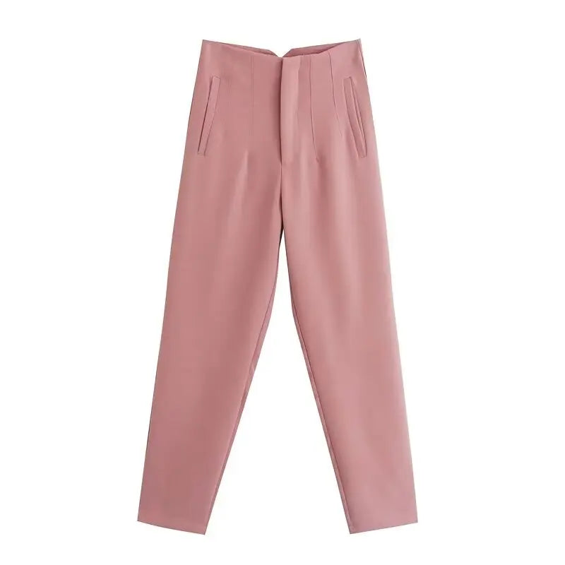 Damen Stoffhose Hoher Bund Business-Hose Elegante Anzughose Beige/Schwarz/Blau Gestreift