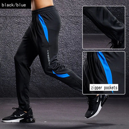 Herren Sport Trainingshose Schwarz mit Farbstreifen Jogginghose Elastischer Bund Reißverschlusstaschen