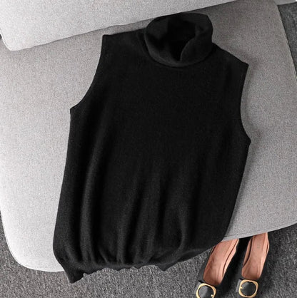 Damen Rollkragen Weste Ärmellos Strickpullover Unifarben