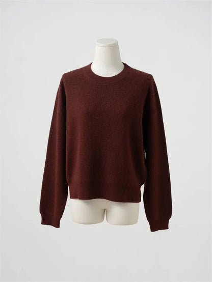 Damen Rundhals Pullover Strickpullover Gerippt Langarm Basic Oberteil